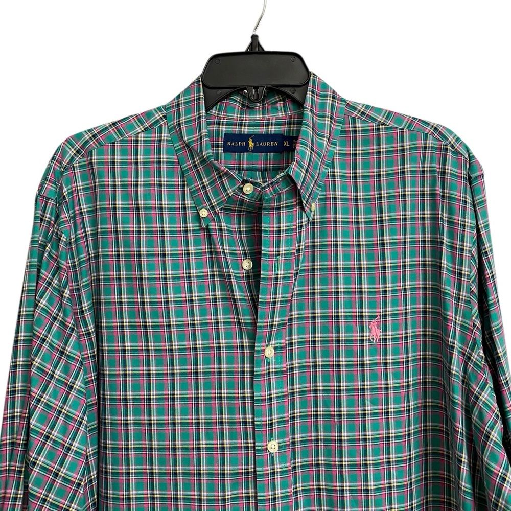 Ralph Lauren Men's Plaid Button Down Shirt Size Xl Long Sleeve Green Pink Cotton